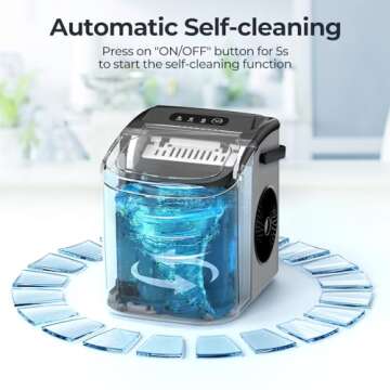 Ice Makers Countertop with Self-Cleaning, 26.5Lbs/24Hrs, 9 Cubes Ice Ready in 6Mins, Portable Ice Maker with Ice Scoop/Basket for Home/Kitchen/Bar/Party, Silver