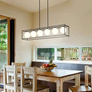 Elegant 47'' Rectangular Dining Room Chandelier with Milk White Glass Globes