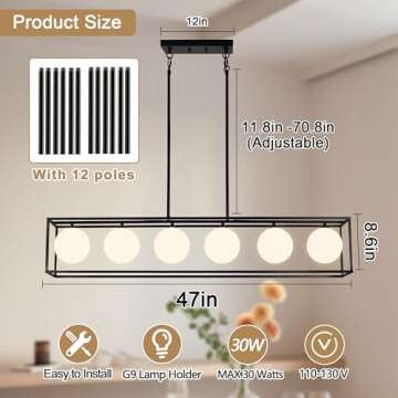 Rectangular Chandelier for Dining Room with Glass Globes