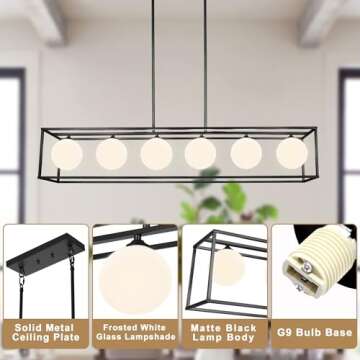 Rectangular Chandelier for Dining Room with Glass Globes