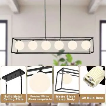 Rectangular Chandelier for Dining Room with Glass Globes