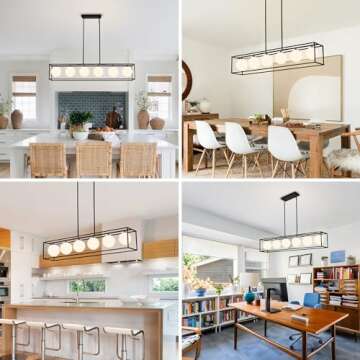 Rectangular Chandelier for Dining Room with Glass Globes