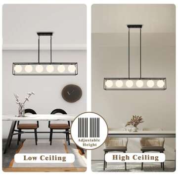 Rectangular Chandelier for Dining Room with Glass Globes