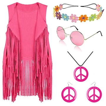 FunMular 60s 70s Outfits for Women Hippie Costume Set with Accessories