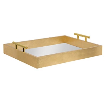 Kate and Laurel Lipton Decorative Mirror Tray with Polished Metal Handles, Gold