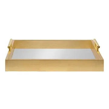 Kate and Laurel Lipton Decorative Mirror Tray with Polished Metal Handles, Gold