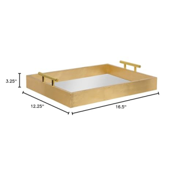 Kate and Laurel Lipton Decorative Mirror Tray with Polished Metal Handles, Gold