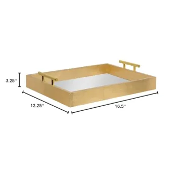 Kate and Laurel Lipton Decorative Mirror Tray with Polished Metal Handles, Gold