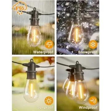Jerritte 100FT Outdoor String Lights - Dimmable, Waterproof