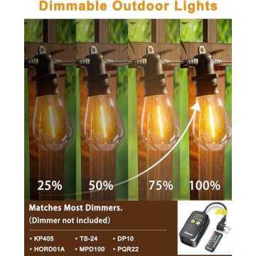 Jerritte 100FT Outdoor String Lights - Dimmable, Waterproof