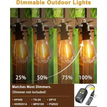 Jerritte 100FT Outdoor String Lights - Dimmable, Waterproof