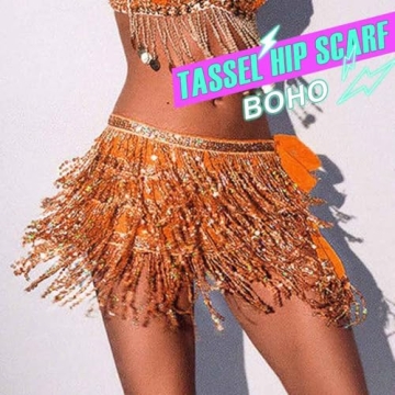 Zoestar Boho Sequin Tassel Hip Scarf for Dance Performance