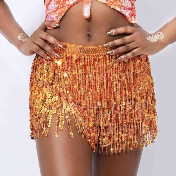 Zoestar Boho Sequin Tassel Hip Scarf for Dance Performance