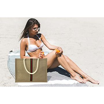 Hibala Woven Large Straw Bag Beach Tote Handmade Weaving Shoulder Bag Tassel Handbag (Green Stripe) …