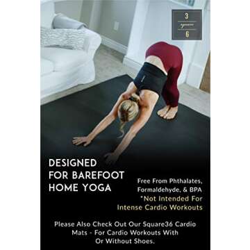 Square36 Large Yoga Mat 8'x 6' (96"x72"). Our Big Yoga Mat is Perfect for Barefoot Home Yoga, Pilates, Meditation, Rehabilitation 4X Larger Than A Standard Sized Yoga Mat