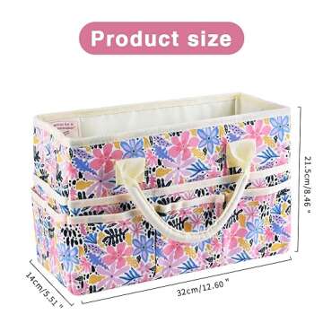 E-WEICHEN Craft Organizer Tote Bag Art Storage Caddy with Multiple Pockets Storage Containers for Art,Craft,and Office Supplies Storage Summer Flower