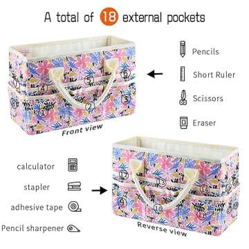 E-WEICHEN Craft Organizer Tote Bag Art Storage Caddy with Multiple Pockets Storage Containers for Art,Craft,and Office Supplies Storage Summer Flower