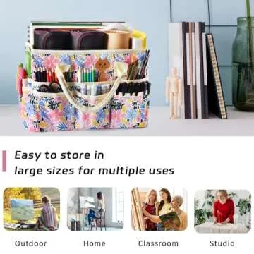 Stylish E-WEICHEN Craft Organizer Tote Bag with Pockets
