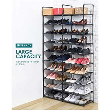 WINCANG 10-Tiers Shoe Rack- Durable and Sturdy Fabric Stackable Shoe Shelf Storage Organizer for Bedroom/Entryway/Hallway/Closet-Space Saving Storage and Organization 20-40 pairs of shoes