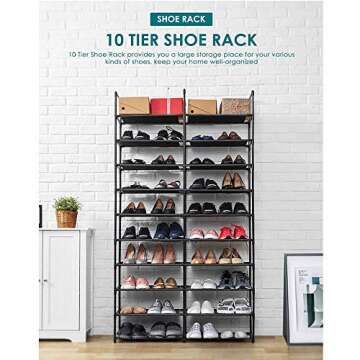WINCANG 10-Tiers Shoe Rack- Durable and Sturdy Fabric Stackable Shoe Shelf Storage Organizer for Bedroom/Entryway/Hallway/Closet-Space Saving Storage and Organization 20-40 pairs of shoes
