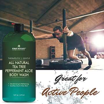 First Botany, ALL Natural Body Wash - Fights Body Odor, Athleteâ€™s Foot, Jock Itch, Nail Issues, Dandruff, Acne, Eczema, Shower Gel for Women & Men, Skin Cleanser -16 fl oz (Tea Tree Mint)