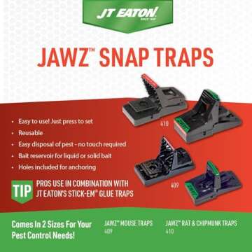JT Eaton 410 Jawz Indoor Rat Trap for Solid or Liquid Bait, Instant Kill Traps for Rat & Chipmunk - No Touch Disposal – 1 Trap