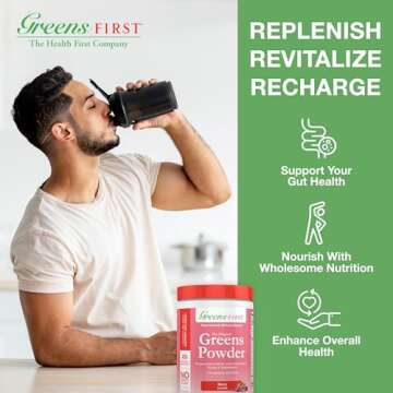 Greens First - Berry - 30 Servings - Greens Powder Superfood, 49 Superfoods, 15+ Organic Fruit & Vegetables, Antioxidant Smoothie Mix Supplement, Dairy Free, Vegan & Non-GMO - 10.16 oz
