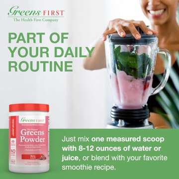 Greens First - Berry - 30 Servings - Greens Powder Superfood, 49 Superfoods, 15+ Organic Fruit & Vegetables, Antioxidant Smoothie Mix Supplement, Dairy Free, Vegan & Non-GMO - 10.16 oz