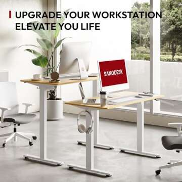 SANODESK Electric Standing Desk 48 x 24 Inches Whole-Piece Desktop Height Adjustable Stand Up Desk w...