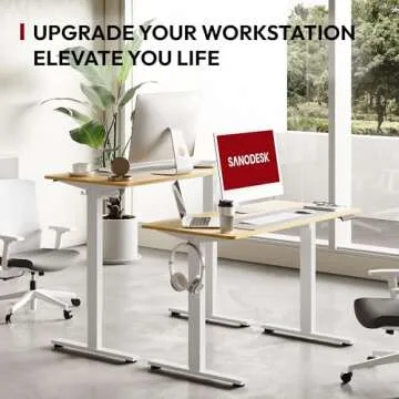 SANODESK Electric Standing Desk 48 x 24 Inches Whole-Piece Desktop Height Adjustable Stand Up Desk w...