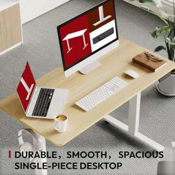 SANODESK Electric Standing Desk 48 x 24 Inches Whole-Piece Desktop Height Adjustable Stand Up Desk w/6-Button Controller Ergonomic Computer Desk for Home Office, White Frame + Natural Tabletop
