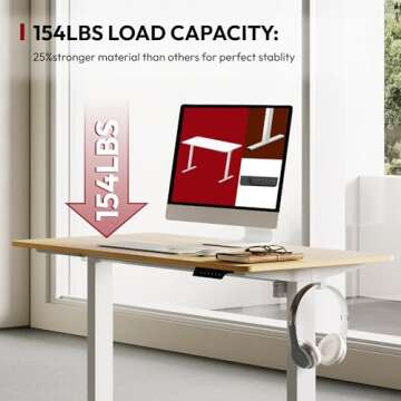 SANODESK Electric Standing Desk 48 x 24 Inches Whole-Piece Desktop Height Adjustable Stand Up Desk w/6-Button Controller Ergonomic Computer Desk for Home Office, White Frame + Natural Tabletop