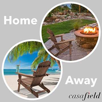 Casafield Folding Adirondack Chair, Cedar Wood Outdoor Fire Pit Lounge Chairs for Patio, Deck, Yard, Lawn and Garden Seating, Partially Pre-Assembled