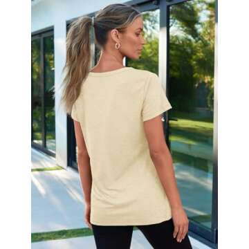 AUTOMET T Shirts for Women Short Sleeve Shirts V Neck Plus Size Summer Tops Casual Beach Vacation Outfits Clothes 2025 Cream L