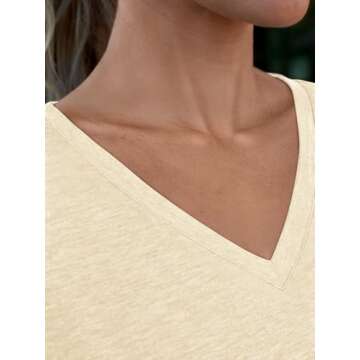 AUTOMET T Shirts for Women Short Sleeve Shirts V Neck Plus Size Summer Tops Casual Beach Vacation Outfits Clothes 2025 Cream L