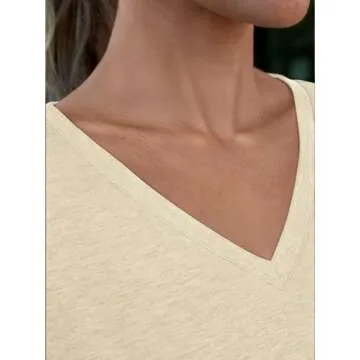 AUTOMET T Shirts for Women Short Sleeve Shirts V Neck Plus Size Summer Tops Casual Beach Vacation Outfits Clothes 2025 Cream L