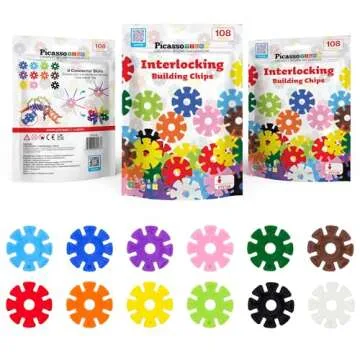 PicassoTiles Building Chips Interlocking Disc Construction Blocks in 12 Colors STEM Learning Early Education Toy Engineering Playset Child Brain Development for Toddlers Girls Boys Kids Age 3+ PTF108