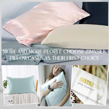 ZIMASILK 100% Pure Mulberry Silk Pillowcase for Hair and Skin Health,Soft and Smooth,Both Sides Premium Grade 6A Silk,600 Thread Count,with Hidden Zipper,1pc (Queen 20''x30'',Lake Blue)
