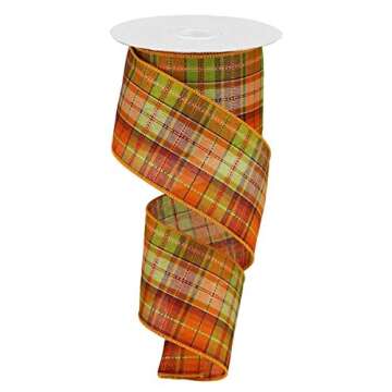 Fall Plaid Gingham Wired Edge Ribbon - 10 Yards for Crafting
