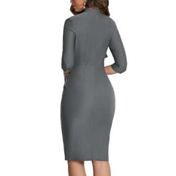 MUXXN Women's Autumn Wedding Guest Party 3/4 Sleeve Pencil Midi Graduation Celebration Dress Gray XL