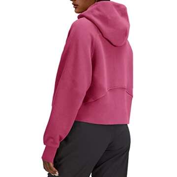 LASLULU Womens Fleece Lined Cropped Hoodies Sport Athletic Hoodie Long Sleeve Pullover Tops Stand Collar Sweater Zip Up Sweatshirt Pockets(Rose Red Large)