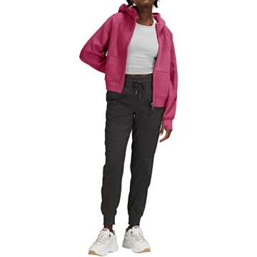 LASLULU Womens Fleece Lined Cropped Hoodies Sport Athletic Hoodie Long Sleeve Pullover Tops Stand Collar Sweater Zip Up Sweatshirt Pockets(Rose Red Large)