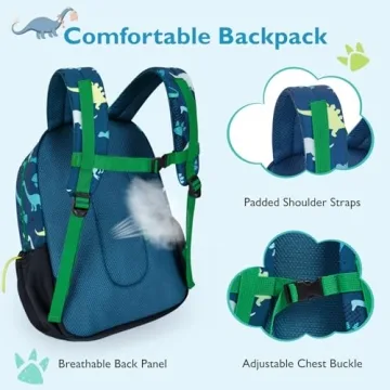 mommore Kids Backpack for Kindergarten Water Resistant Preschool Backpack Dinosaur Boys Bookbag Age 3-6