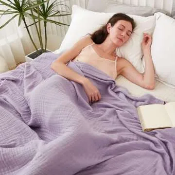 EMME Cotton Throw Blanket for Couch Soft Airy Muslin Bed Blankets Lightweight Breathable Blanket All Season Gauze Blanket, Lavender