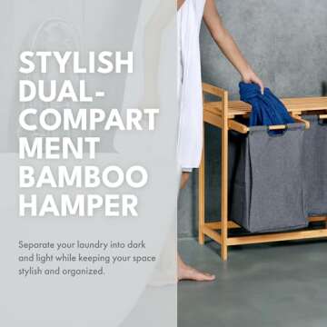 ToiletTree Products Bamboo Hamper with Dual Compartments - Laundry Sorter for Bathrooms and Laundry Rooms - Dual Hamper to Sort Darks and Whites - Bamboo Laundry Hamper