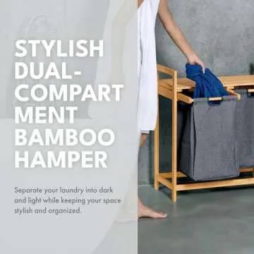 ToiletTree Products Bamboo Hamper with Dual Compartments - Laundry Sorter for Bathrooms and Laundry Rooms - Dual Hamper to Sort Darks and Whites - Bamboo Laundry Hamper