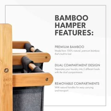 ToiletTree Products Bamboo Hamper with Dual Compartments - Laundry Sorter for Bathrooms and Laundry Rooms - Dual Hamper to Sort Darks and Whites - Bamboo Laundry Hamper