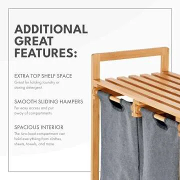 ToiletTree Products Bamboo Hamper with Dual Compartments - Laundry Sorter for Bathrooms and Laundry Rooms - Dual Hamper to Sort Darks and Whites - Bamboo Laundry Hamper