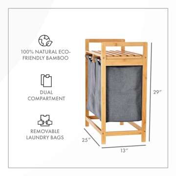 ToiletTree Products Bamboo Hamper with Dual Compartments - Laundry Sorter for Bathrooms and Laundry Rooms - Dual Hamper to Sort Darks and Whites - Bamboo Laundry Hamper