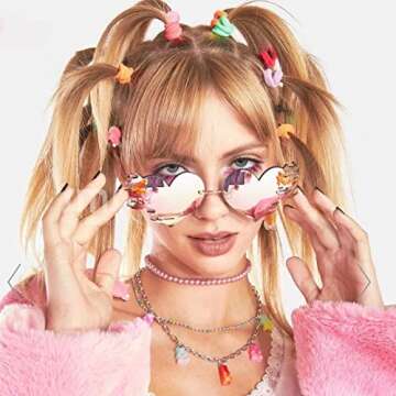 COASION Melting Heart Sunglasses for Women Men Trendy Design Rimless Party Cute Prom Glasses Persona...